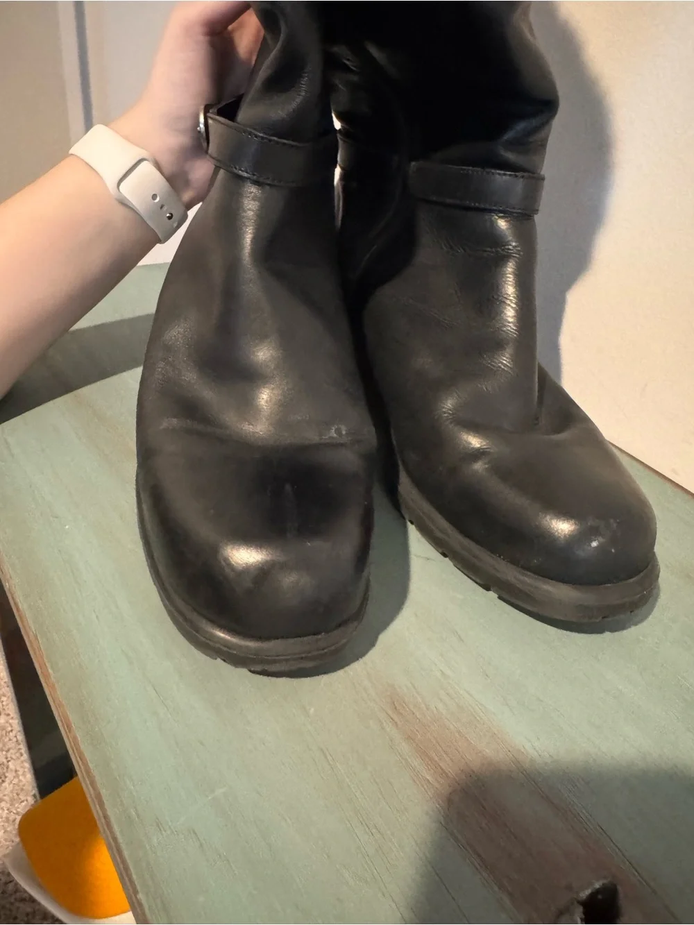 Women's Black Faux-Fur Trim Mid-Calf Winter Boots